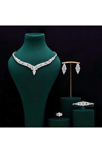 jewerlystore Luxury Full Pave Marquise Snowflake V Drop 4-Piece Bridal Jewelr...