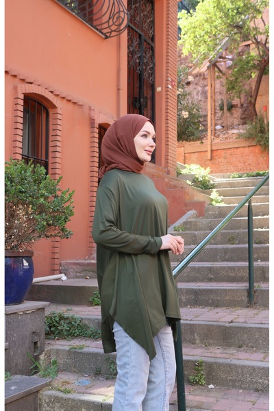 MODAMÜNASİP Casual Combed Cotton Tunic with Side Slits