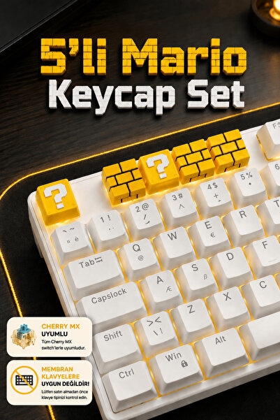 Makerpax Mario Temalı Renkli Keycaps 5'li Set - Cherry MX Uyumlu Mekanik Klav...