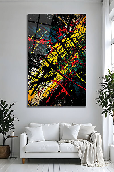 Parıltı Yayınları Pictură modernă abstractă pe sticlă cu graffiti, decor de p...