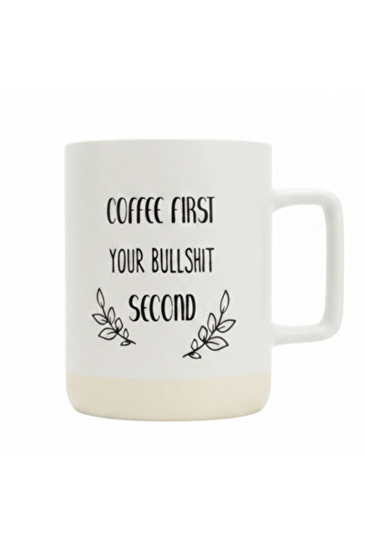 AKDC Baytix "Coffee First" White & Cream Ceramic Mug — 400 ml