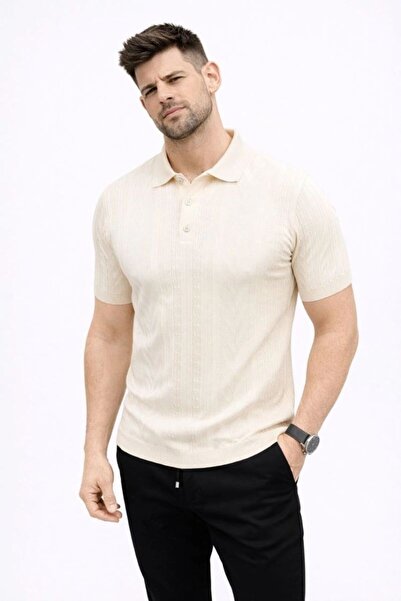 VELİZADE Men's Comfortable Fit Summer Knitwear Textured Fabric Short Sleeve B...
