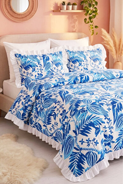 Always Ruffled Edge Decorated Cotton Double Duvet Cover Set