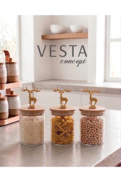 VESTA Concept Set of 3 0.7 Lt Vacuum Glass Food Storage Containers with Deer-...