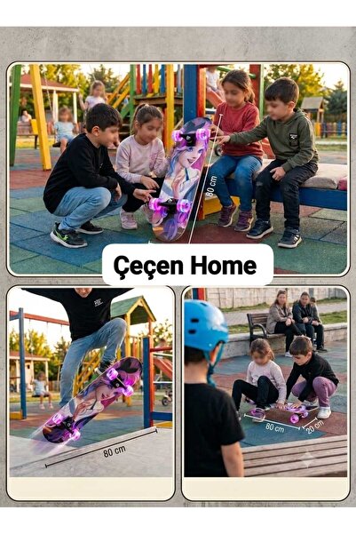 ÇEÇEN HOME Sport 80x20 cm Işıklı Kaykay Anime Karakter Tasarımlı Mavi Pembe S...