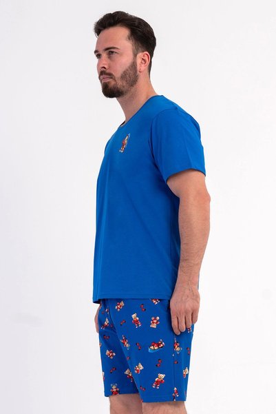 VİENETTA Erkek Kısa Kollu Şortlu Mavi Pijama Takımı C9T7N0106