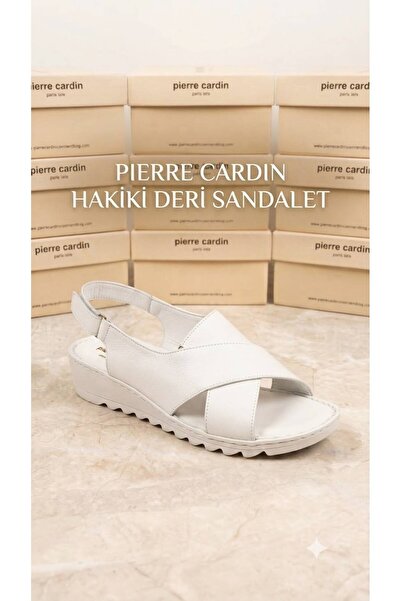 Pierre Cardin Hakiki Deri Konfor Taban Çapraz Ayarlanabilir Cırtlı Kadın Sand...
