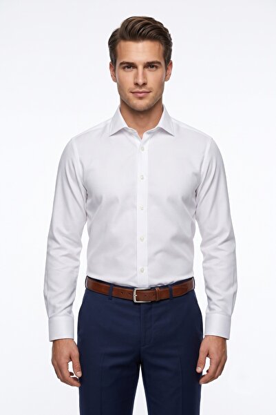 KAMER Men's Slim Fitt Long Sleeve Dobby Lycra Shirt 2455 Bgl-St05602