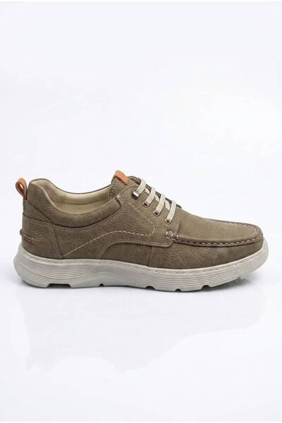 Slope Beige Men's Lace-Up Casual Shoes Inner and Outer Genuine Leather Orthop...