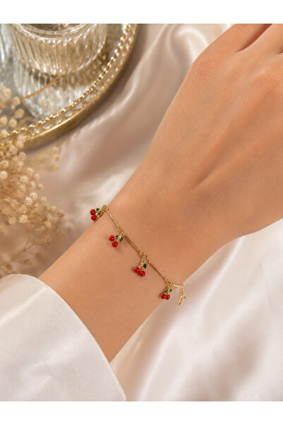 MODA MANANI Cherry Figured Dangle Gold Color Summer Women's Bracelet