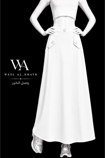 WASL ALKHAIR Women's Long Skirt with Side Pockets and Button Details – High W...