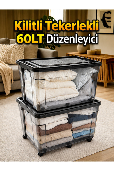 LOREMPBOX 2 Pieces of 60 Lt Transparent Storage Box with Lockable Lid |   Lar...