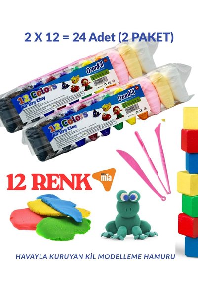 Ozankil 24 lü mia havayla kuruyan zıplayan kil oyun hamuru (2 paket)