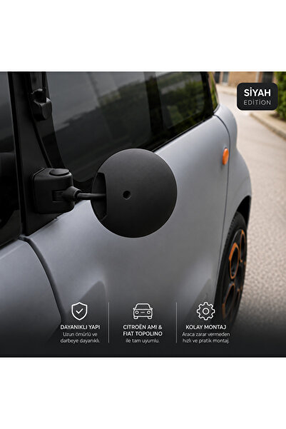 Genel Markalar Citroen Ami & Fiat Topolino Uyumlu Ayna Kapağı Seti (Siyah) - ...