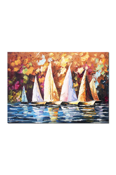 artnova Tablou cu veliere in bataia vantului pictat manual, 70x50cm ulei pe p...