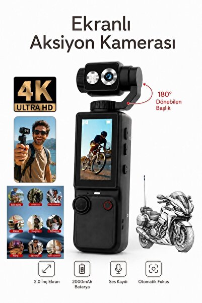 PREPARE Vlog Kamera 4K Ultra HD Mini Aksiyon Kamerası 2.0 inç Ekranlı Mikrofo...