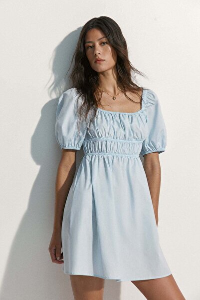 H&M Puff-sleeved poplin dress