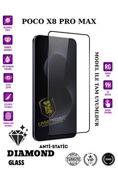 CaseTechnoo Poco X8 Pro Max Uyumlu Tam Kaplayan Diamond Glass Esd Ekran Koyuc...