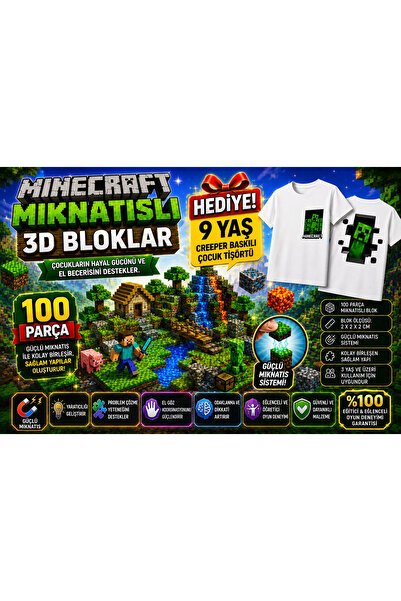ABS Minecraft Tarzı 3D Oyuncak Yapım Seti 3+ Yaş, Creeper Baskılı 9 Yaş Unise...