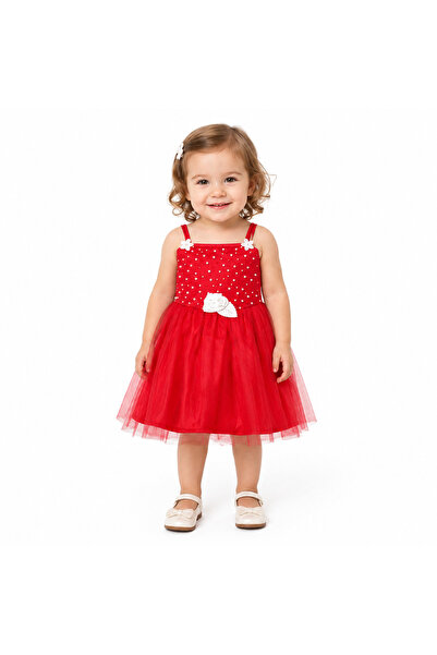 MADE Girls' Tulle Dress with Pearls and Bow Embellishments