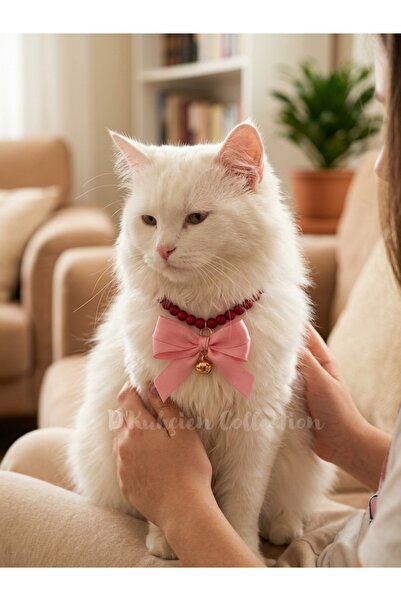 D'Kuhçien Adjustable Bell Cat Collar, Pink Ribbon Red Bead Cat Necklace, Cat ...