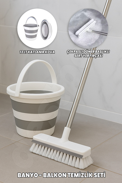 Empressco Practical Bathroom and Balcony Cleaning Set, Folding Bucket and Bru...