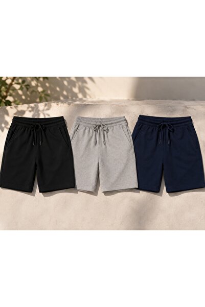 BERYY MODA 3 Pieces of Shorts in Black, Gray, Navy Blue with Elastic Waist, L...