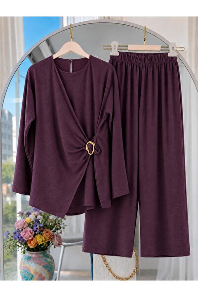 MODA VEDAT Set pantaloni de damă cu detaliu cataramă -0550