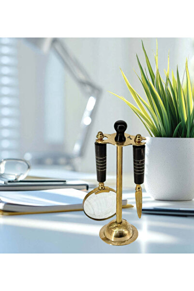 Al Athar Arts Set Of 2 Decorative Brass Magnifying Glass With Letter Opener W...