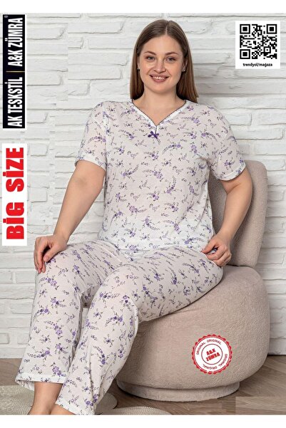 A&K ZÜMRA Women's Short Sleeve Patterned Combed Cotton Nightgown-Pajama Set