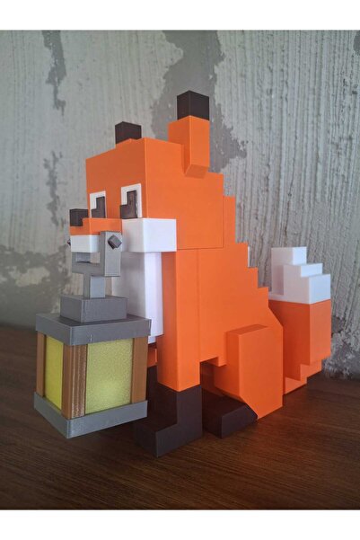 Side Quest Minecraft Temalı Tilkili Tealight Gece Lambası - LED Mum Dahil - D...