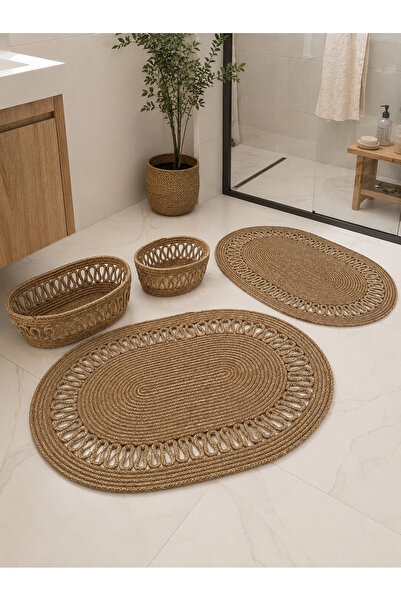 LEVİTASARIM Jüt , Hasır ,banyo Paspas Takımı, Banyo Sepet Takımı, Klozet Takımı