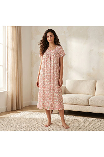FAV Night Gown Short Sleeves Floral Print Viscose