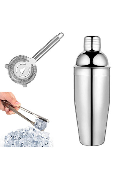 adin tasarım Metal Shaker 350 ml Ice Tongs Strainer Cocktail Preparation Set ...