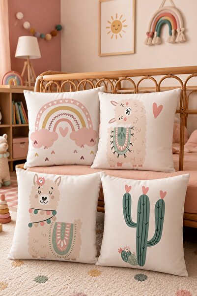 EVPANYA Cute Llama Patterned 4-Piece Kids and Baby Pillowcase Set