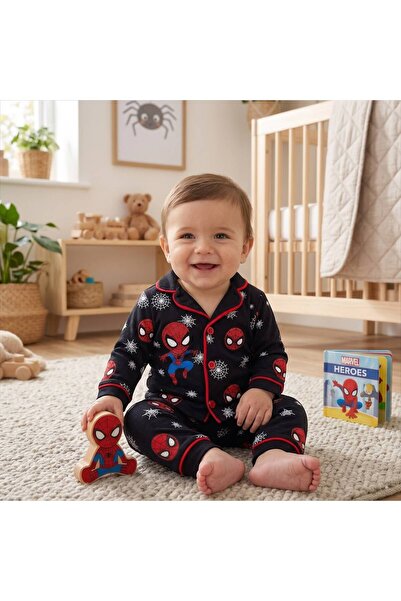 derin baby %100 Pamuk Uzun Kollu Düğmeli Mevsimlik Süper Kahraman Baskılı Yum...