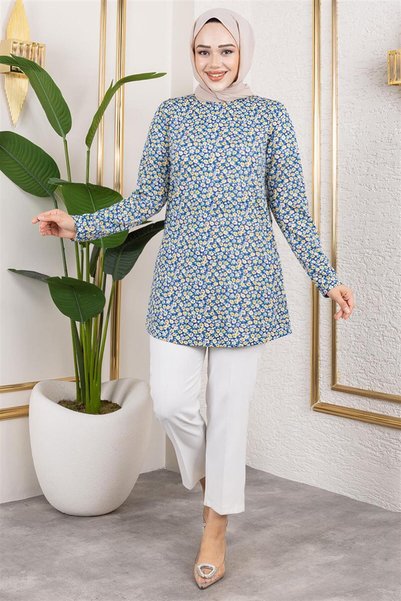 Generic Brand Patterned Hijab Tunic İndi̇go