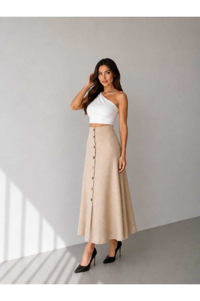 SSO Linen Skirt with Buttons All over