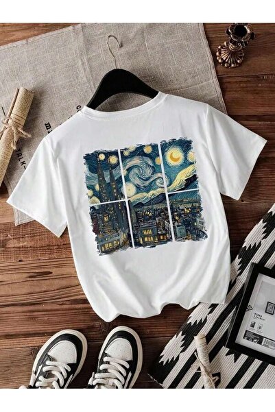 SVART WEAR Van Gogh Starry Night Printed Oversize Crew Neck Summer T-Shirt