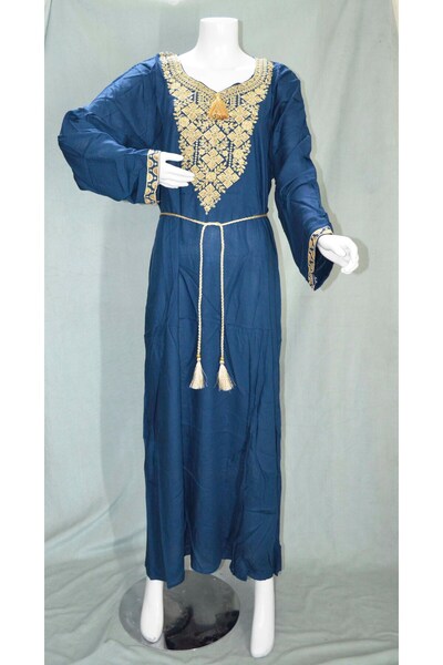 Zainah Luxury Embroidered Viscose Jalabiya - Long Sleeve Traditional Maxi Kaf...