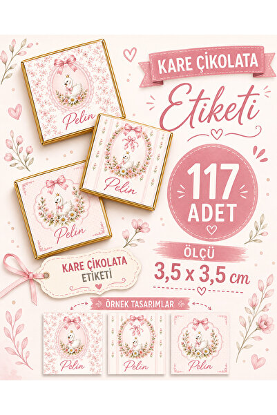 YEAP OFFICE Kişiye Özel Kız Bebek Kare Çikolata Etiketi 117 Adet – 3,5 x 3,5 ...