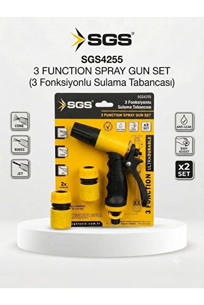 SGS 3 Fonksiyonlu Sulama Seti Bahçe Hortum Fıskiyesi+ 2 Adet Hızlı Hortum Bağ...