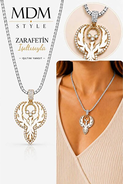 mdm style Steel Necklace with Zircon Stone and Phoenix Figure – Waterway Chai...