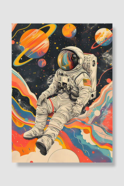 Luna Marissa Svemirski poster Astronaut Saturn Šareni talasi Galaksija Dekora...