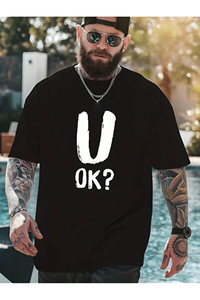 En22 Men's U Ok Awareness T-Shirt - Black Vintage Short Sleeve Crew Neck Shir...