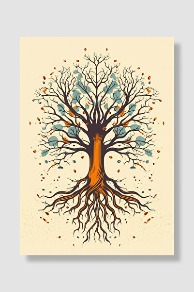 Luna Marissa Tree Poster Tree of Life with Roots Retro Orange Blue Leaves Wal...
