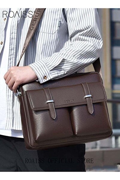 ROAISS Men Stylish Handbag with Magnetic Snap and Zipper Design, Waterproof C...