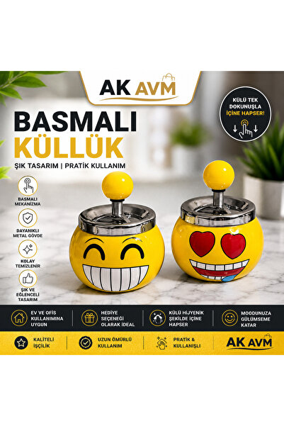 Ak Avm Basmalı Küllük Metal Döner Küllük Kapaklı Masaüstü Küllük Dekoratif Kü...