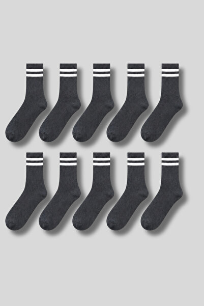 aw adawhite Men's 10-Pack Cotton Striped Tennis-Sports Socks