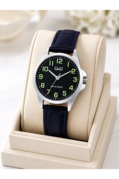 Q&Q Women's Wristwatch Silver Color Case Black Leather Strap Casual and Styli...